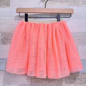 H&M Tulle Tutu Skirt Neon Coral Glitter Striped Lined Elastic Waist Girls 4-6